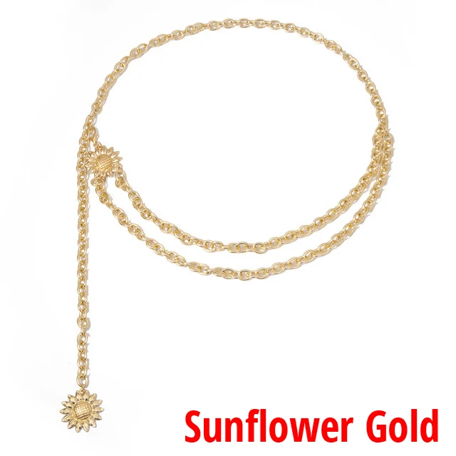 Sunflower Gold Женский золотой пояс, женский пояс-цепочка с цветком от солнца, женский пояс с кисточками из металлического сплава, золотой, серебряный, золотой, дизайнерский пояс с подсолнухом, 327 - Цвет: Sunflower Gold