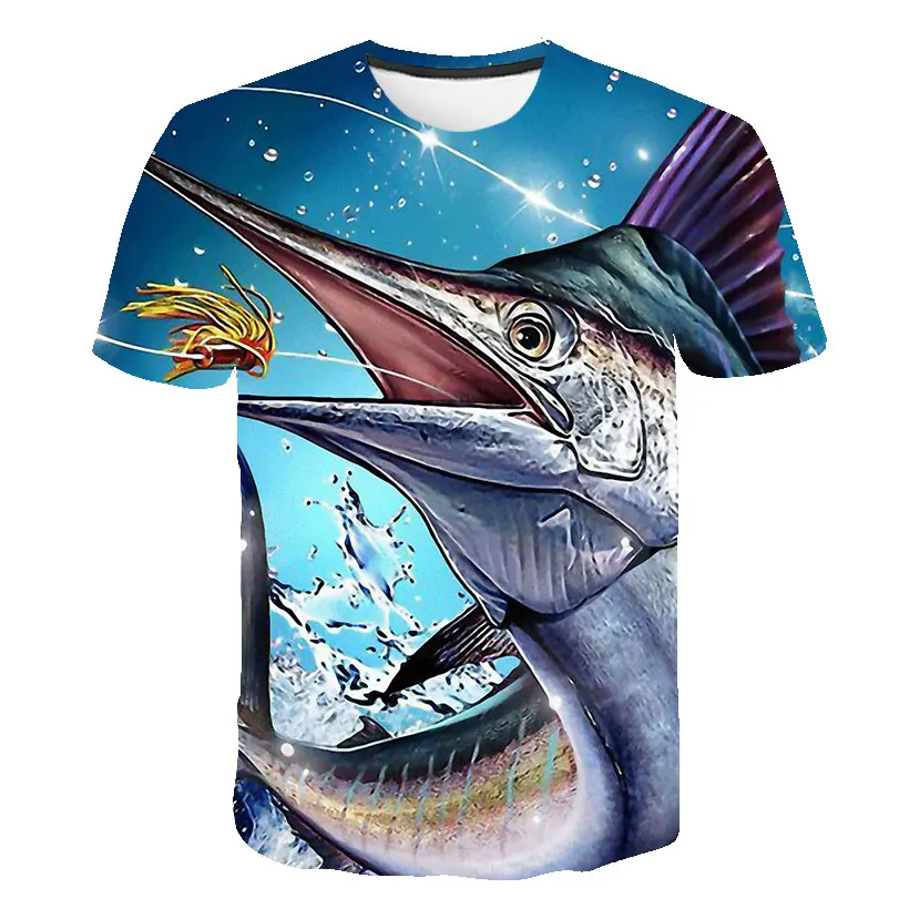 Новинка года; футболка с объемным рисунком рыбы детская футболка в стиле хип-хопа футболка с тропическим принтом рыбака Забавные футболки летняя одежда с изображением животного рыбака