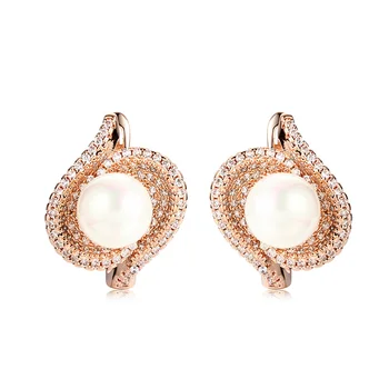 

2020 Crystal shaped Pearl Ear Stud Earrings For Women Wedding Jewelry Bridal Accessories Clasp Hoop Earring