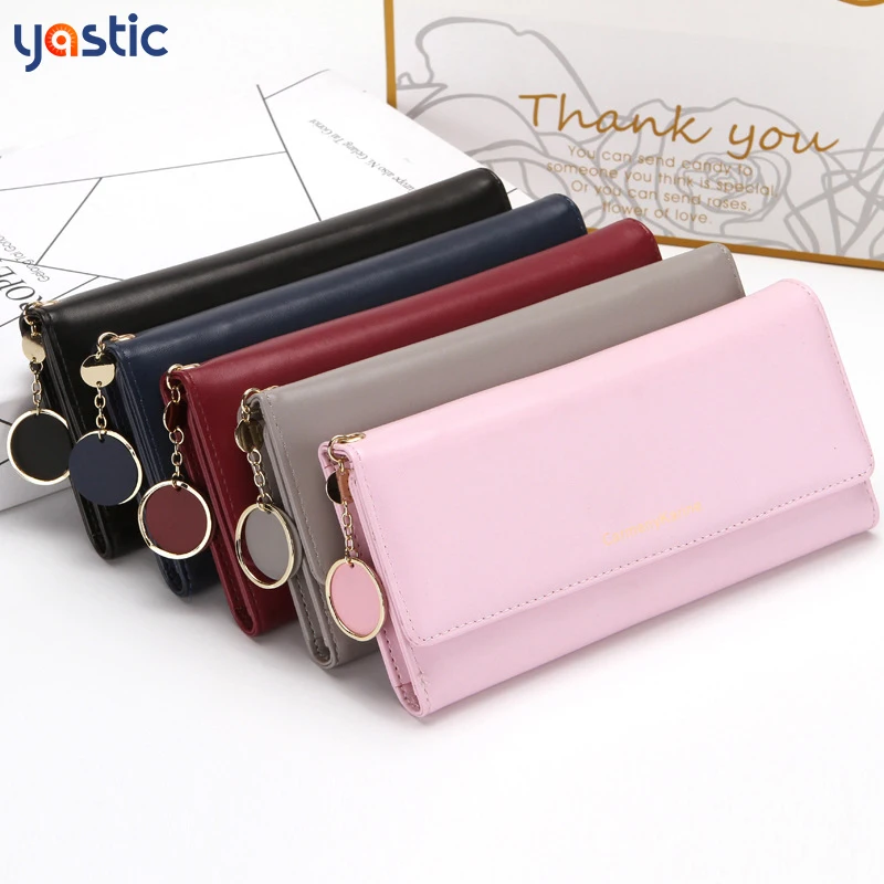 

2020 Women Wallet Long Section Leather Buckle Chains Female Purse