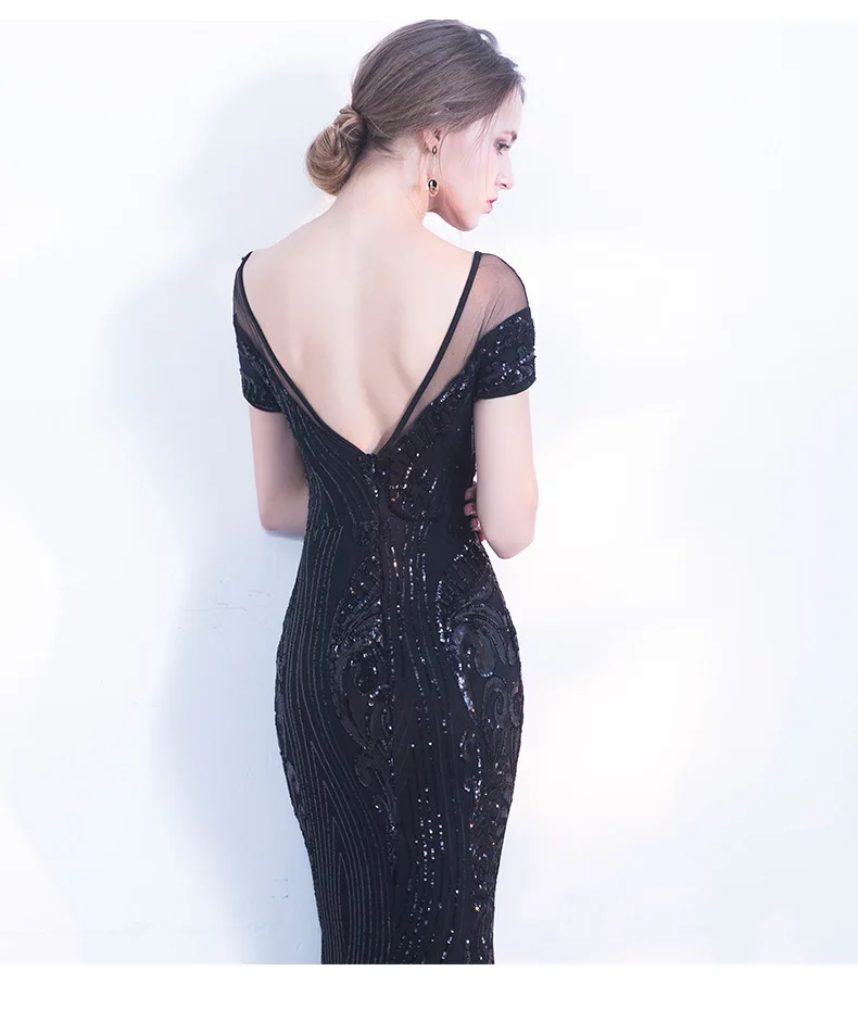 Robe De Soiree, женское элегантное вечернее платье с открытой спиной и круглым вырезом, женское платье с коротким рукавом и блестками, платье для выпускного вечера, Vestidos