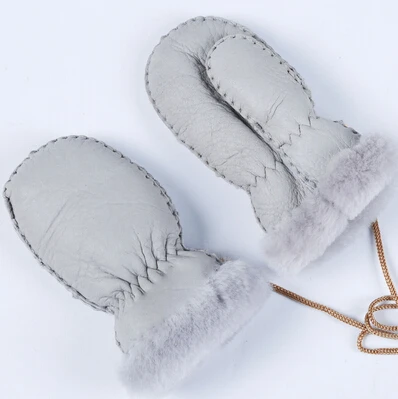 Kids Super Warm Ski Gloves Mittens Girls Pink Sheep Fur Gloves Manual Children's Boys Sheepskin Mittens Windproof 2-6Y