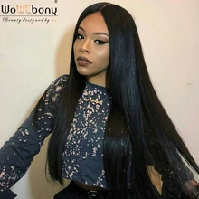 U-часть парик человеческие волосы парики бразильские прямые волосы парик 150 плотность Remy средняя часть предварительно сорванные волосы без клея парик WoWEbony