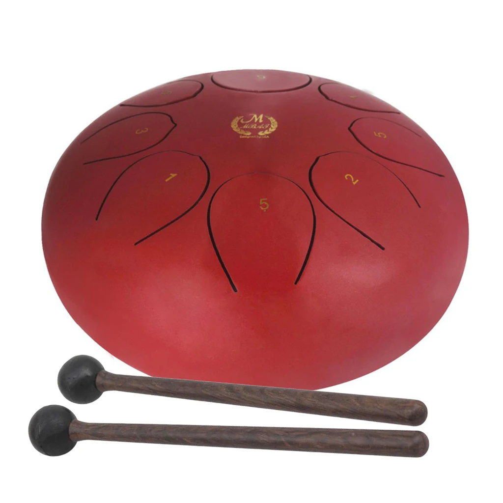 Красный Стальной язык барабан 8 Note ударный инструмент 10 дюймов Handpan барабан с наклейкой барабанные палочки молотки сумка для переноски - Цвет: Красный