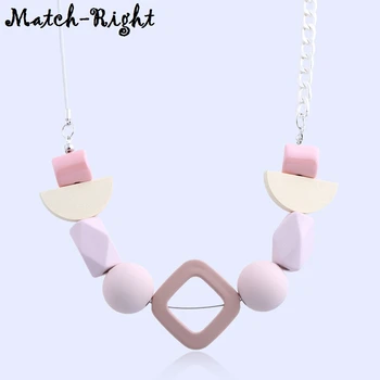 

Women's Geometric Wooden Necklaces & Pendants for Women Resin Beads Statement Necklace Fashion Jewelry for Gifts to Woman MX037