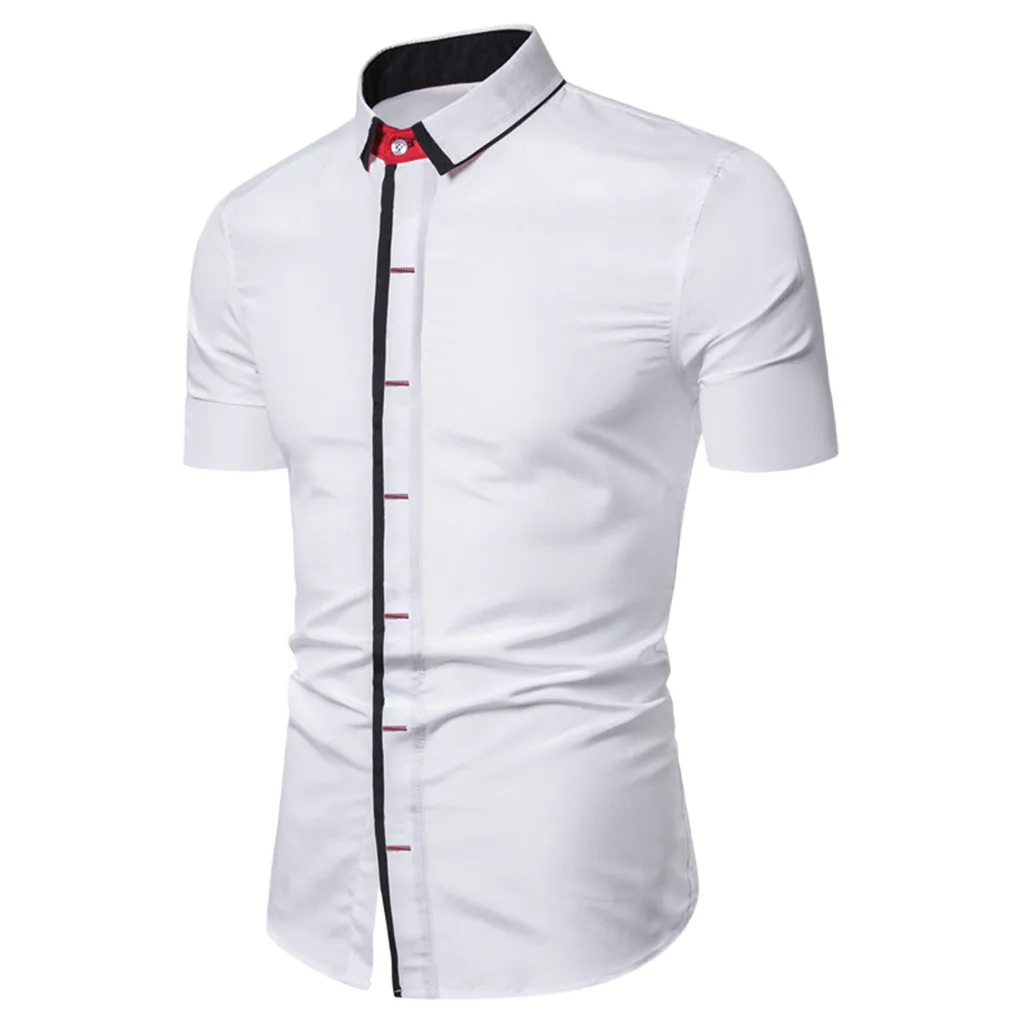 Feitong рубашки для мужчин Camisa Masculina облегающие шорты с рукавом однотонные повседневные рубашки на пуговицах для мужчин