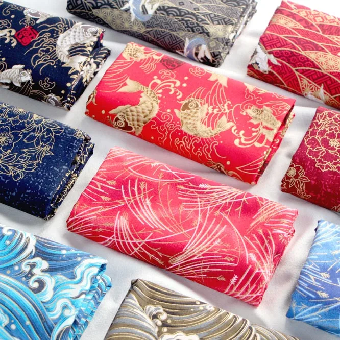 50*150 см напечатанная бронза темно-синяя хлопковая ткань в японском стиле материя с цветами для кимоно cheongsam и DIY сумка