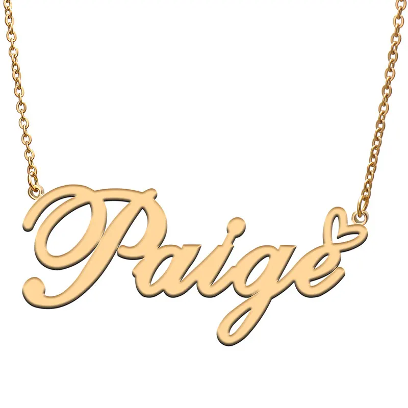 

Paige Love Heart Name Necklace Personalized Gold Plated Stainless Steel Collar for Women Girls Friends Birthday Wedding Gift