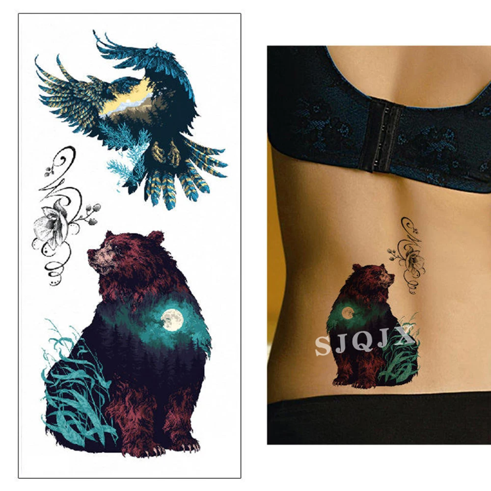 3D Временные татуировки, Мультяшные животные, милые женские татуировки для тела, наклейки, цветок, кот, Лев, тигр, водостойкие тату-Стикеры - Цвет: D