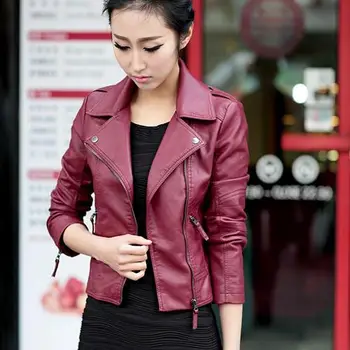 

Hot Faux leather PU Jacket Women Spring Autumn Punk Women Faux Leather Motorcycle Zipper Fashion Slim Jacket Outwear Coat 2020