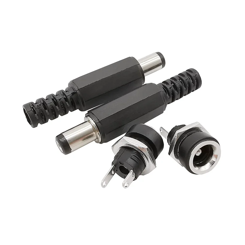 Wire Connector Terminals Wire Connector Electrical Connectors Power Adapter Plug Connector Adapter Power Jack Connector DC Connectors Power Plugs Power Plug Cable Connector DC Power Adapter 5Pairs 5.5 x 2.1mm DC Power Male Plug + Female Jack Socket Connectors Screw Nut Panel Mount Adapter 5.5*2.1 mm 12V 3A DC022
