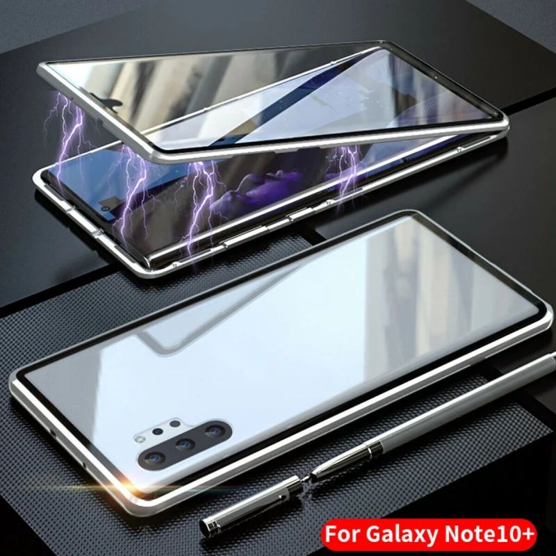 Для samsung Galaxy Note 10 Plus Магнитный поглощающий Передний+ задний стеклянный противоударный пылезащитный чехол
