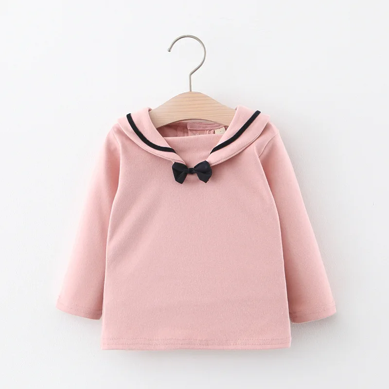 Girls Lace Fashion Sweatshirts Spring Winter Long Sleeve Cotton Outfits Baby Kid Child Sailor Collar Solid Pink Princess Clothes