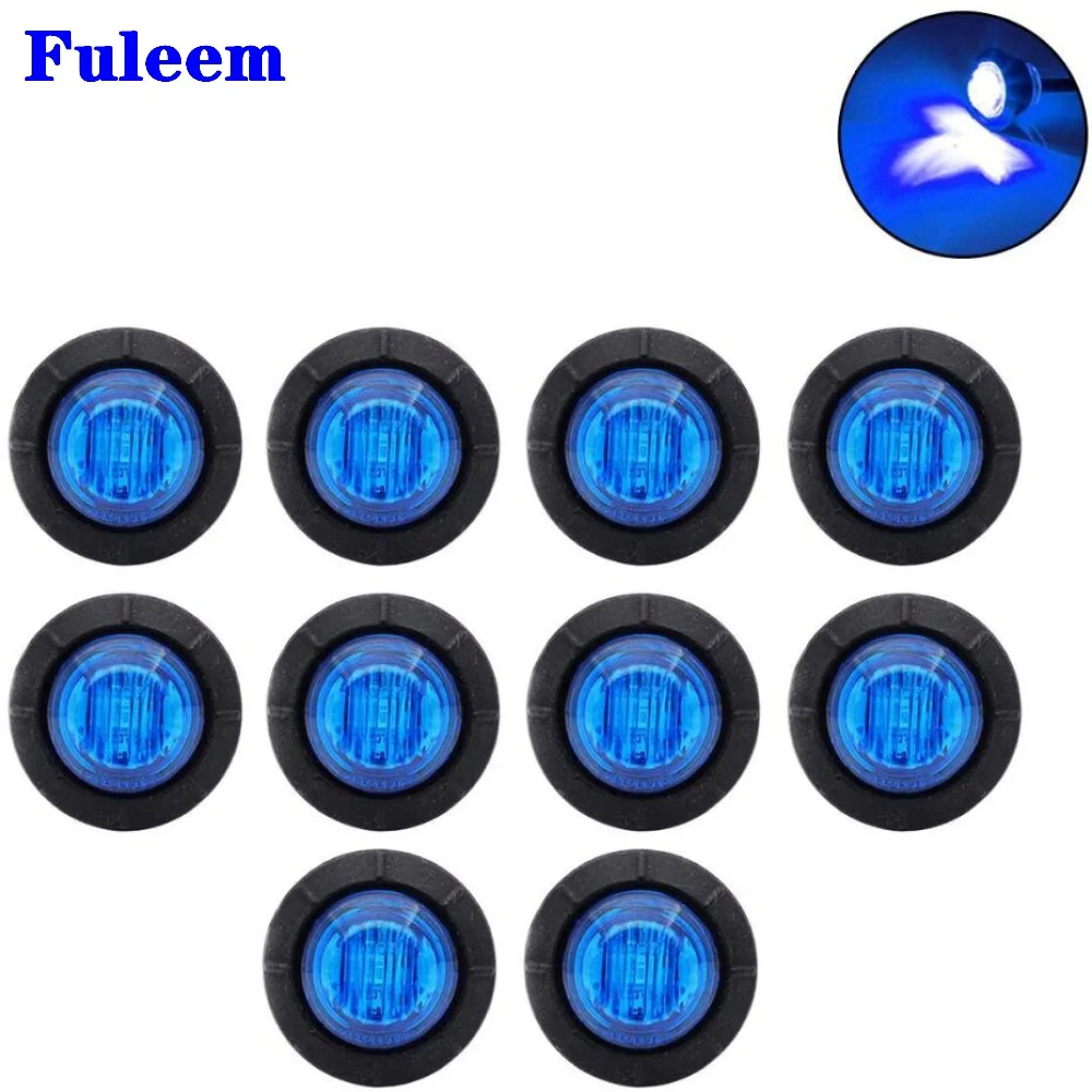 Fuleem 10pcs Mini 12v 3/4 Inch Mount Blue Light 3smd Led Bullet Marker Lights Side Led Marker