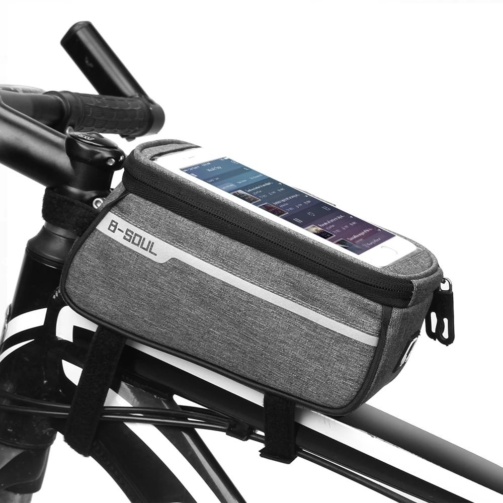 Светло-серый MTB велосипедный Топ трубка телефон сумка для " размер экрана велосипед передняя рама сумка с отверстием для наушников - Цвет: Светло-серый