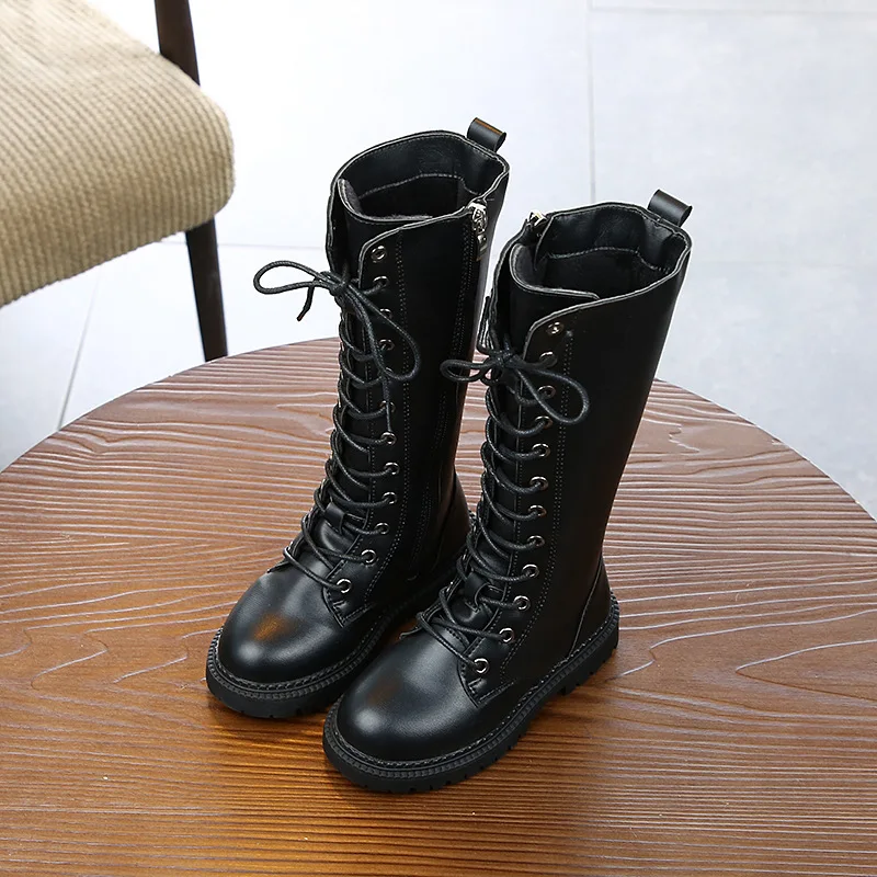 New girls' fashion boots in autumn and winter children's British style boots medium and large kids cotton high boots