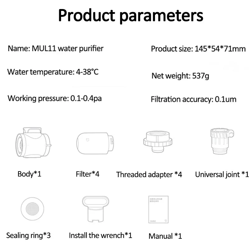 Xiaomi Mijia Robinet d'eau Purificateur d'eau Cuisine Robinet