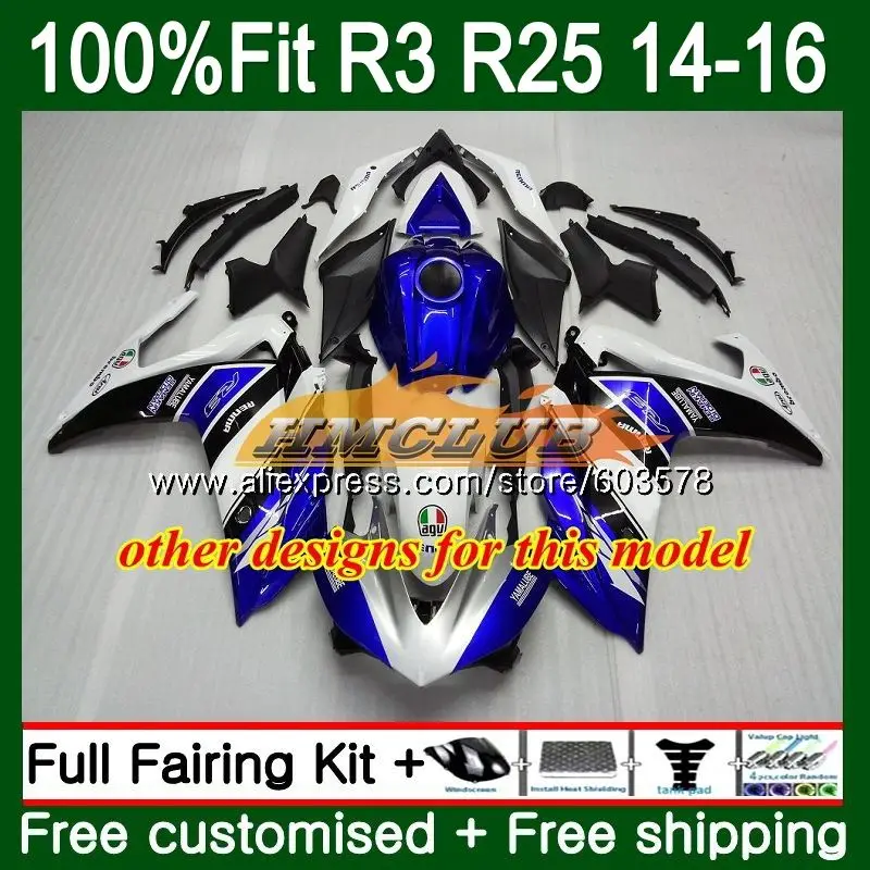 Инъекций для YAMAHA YZF R3 R25 YZFR25 сине-белые 63CL. 61 YZF-R3 YZF-R25 R 25 YZFR3 14, 15, 16, 17, обтекатель oem