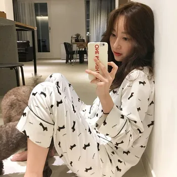 

Korean Pajamas Set Women Dachshund Print Sleepwear 3pcs Sleeps Tops+Pants Elastic Waist Blinder Homewear Sweet Cute Pyjama S976