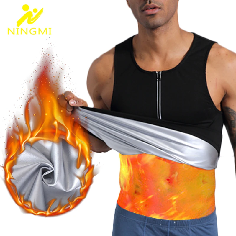 

NINGMI Sports Top Slimming Vest for Men Gym Shirt PU Silver Neoprene Sauna Waist Trainer Slim Body Shaper Thermal Fitness Tights