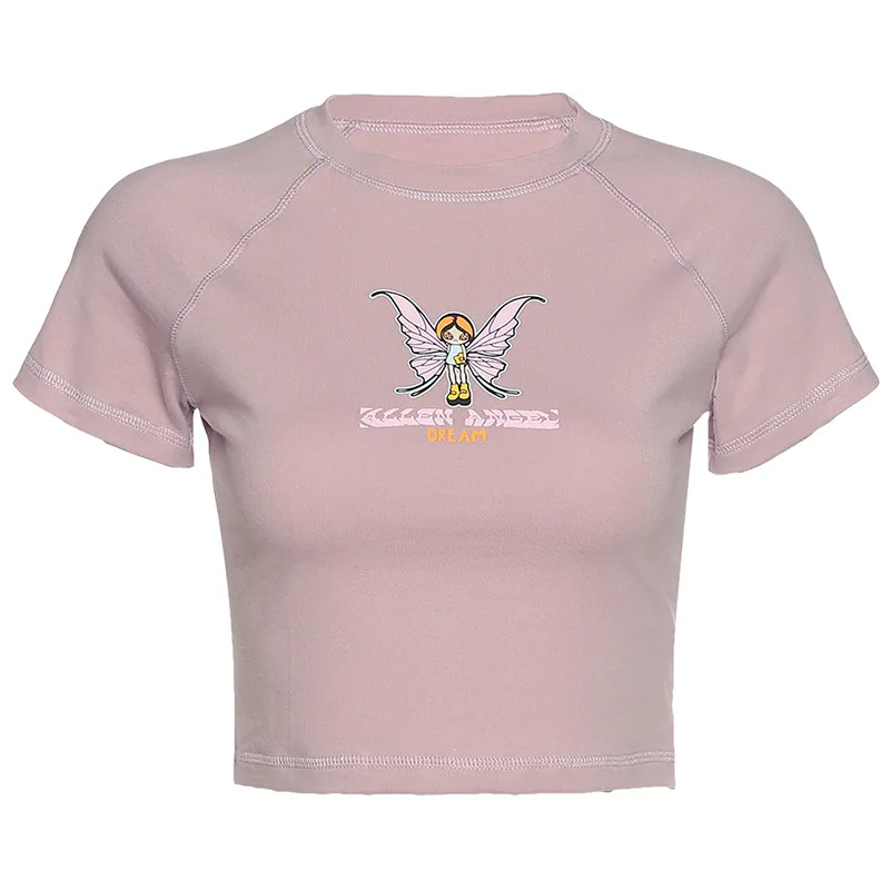 Egirl Papillon Graphique lettre impression Stitch Green Crop Top y2k BABY TEE Style