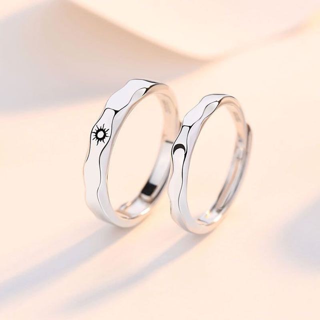 Pcs Leaves Lover Couple Rings Set Sun and Moon Minimalist Adjustable Ring For Men Women Engagement Valentine's Day Jewelry