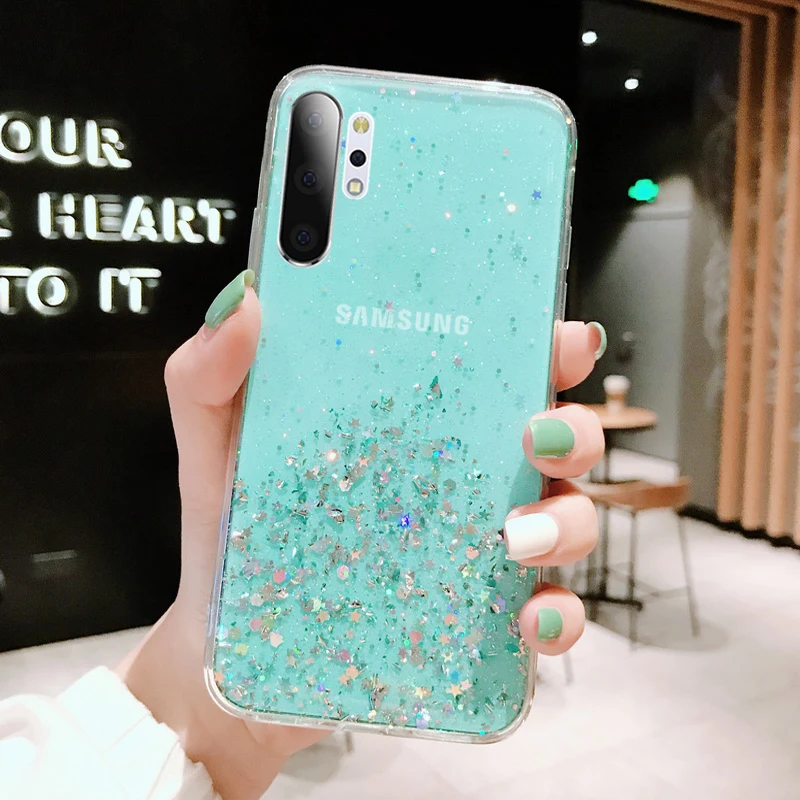 Синий Роскошный чехол с блестящими звездочками чехол для samsung Galaxy A70 A50 A10 A20 A30 A60 A80 A90 A10S A20E A750 Примечание 10 9 8 S10 S9 S8 плюс S10E крышка - Цвет: Синий