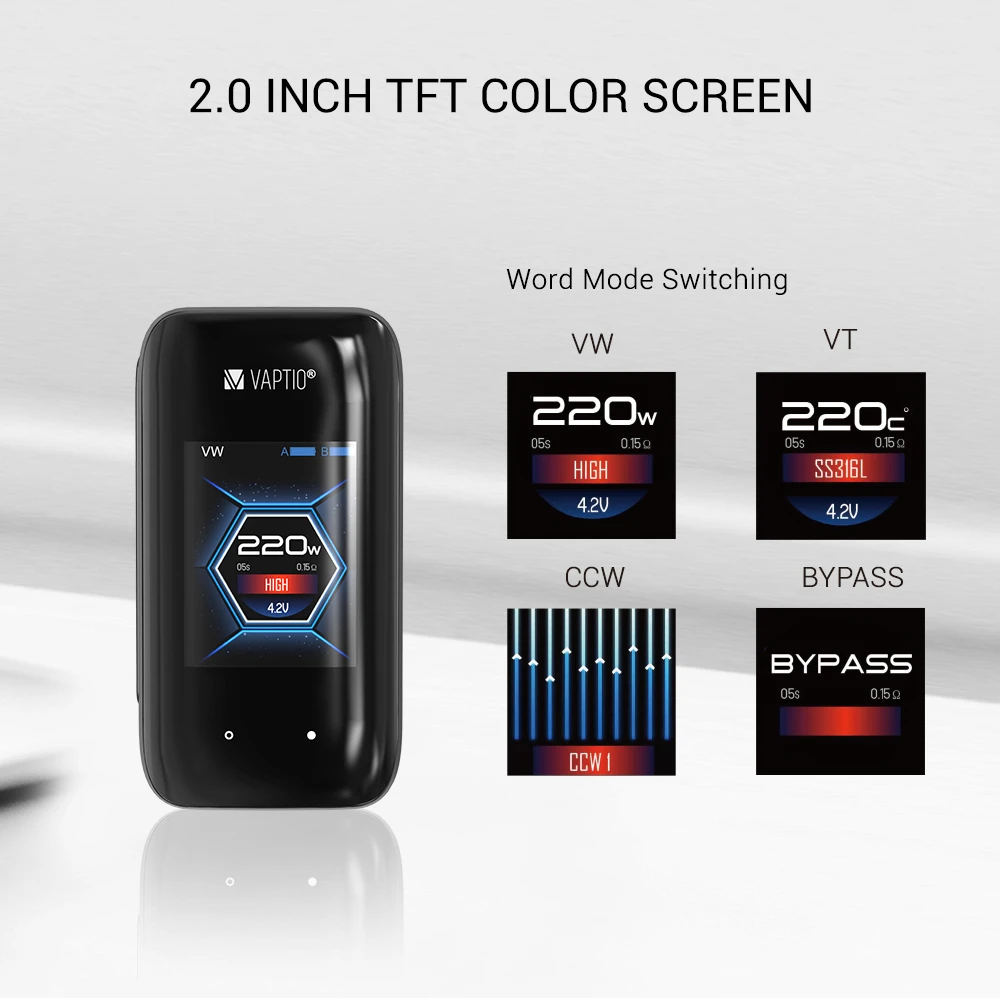 Электронная сигарета Vaptio X hubler Apolo 220 Вт бак 5 мл сенсорный экран 2TFT испаритель без
