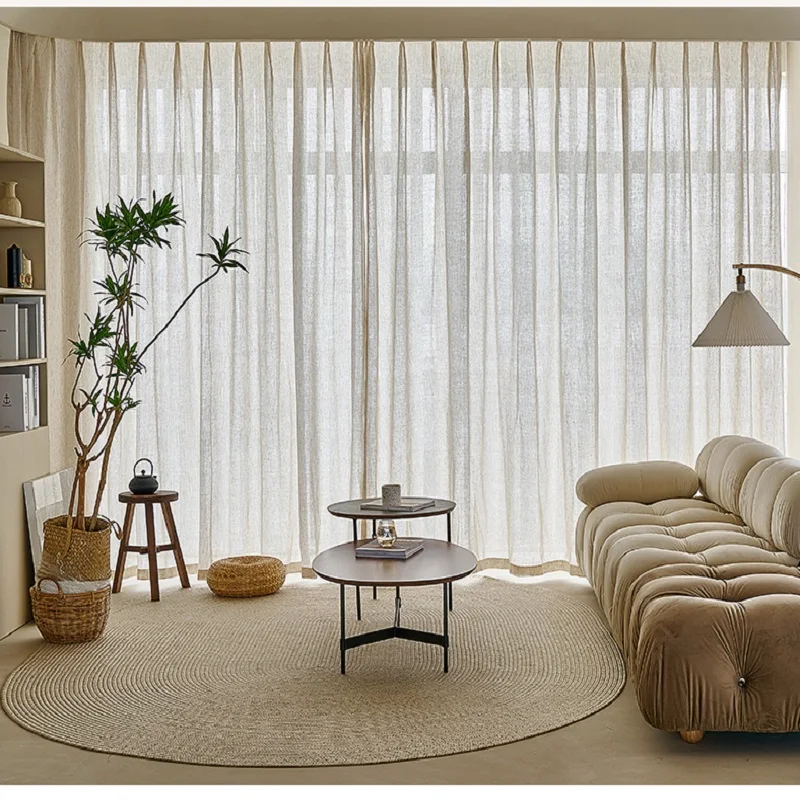 French cotton linen curtain woven Beige curtain yarn Southeast Asian style living room bedroom study teahouse custom curtain