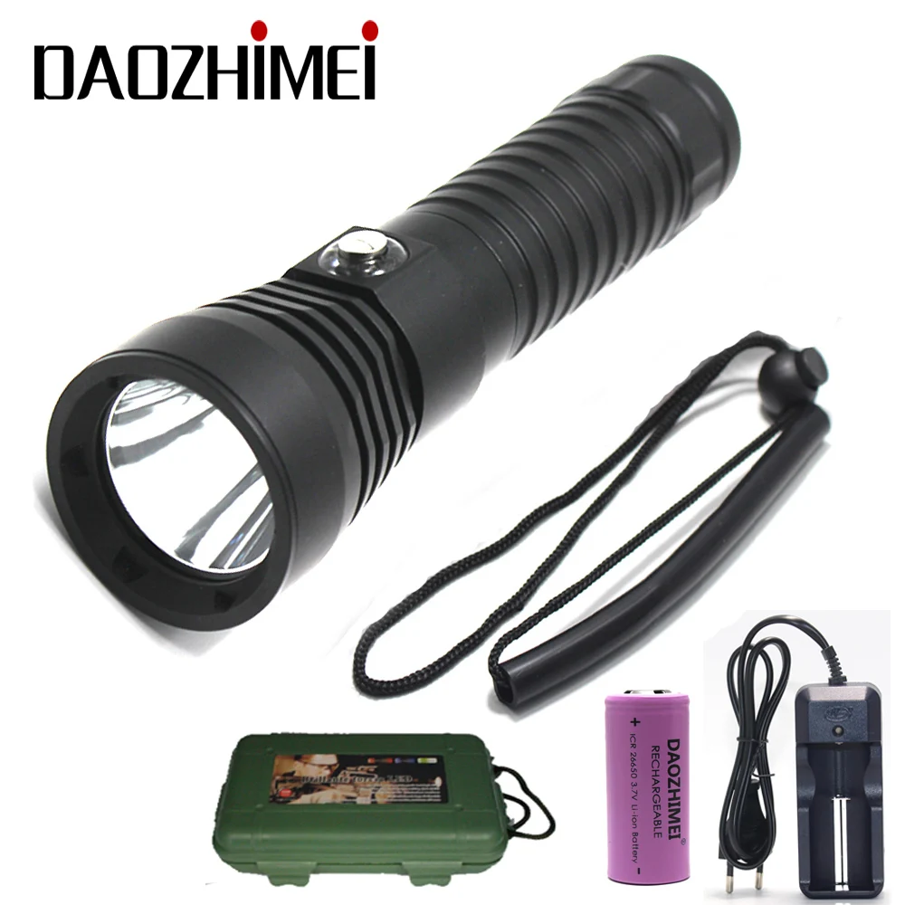 Diving Flashlight 5000LM Underwater Torch XM-L2 LED Waterproof Lamp White Light + 26650 Battery + Charger