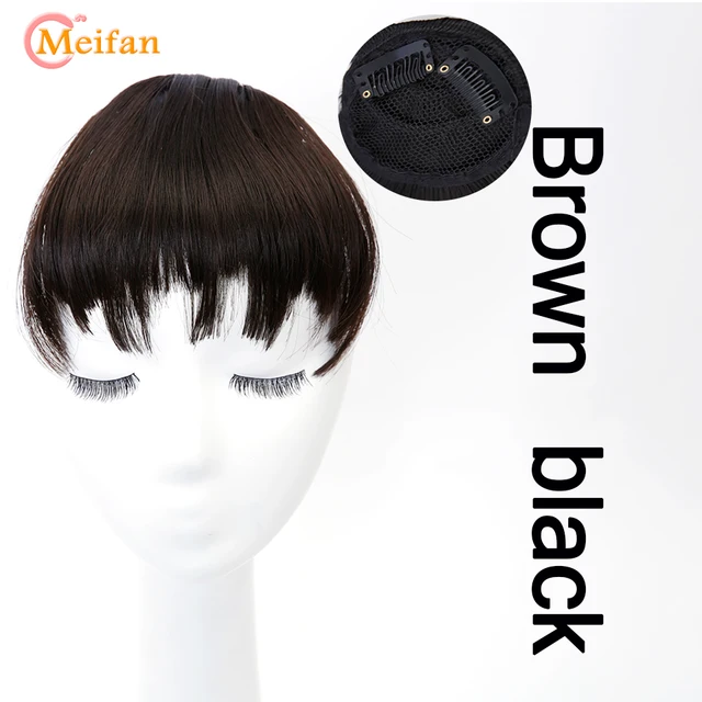 MEIFAN Clip in Hair Bangs Extension Hairpiece Synthetic Natural Fake Bang Hair Piece Air Bangs Clip on Bangs Black Brown GK-LH-4