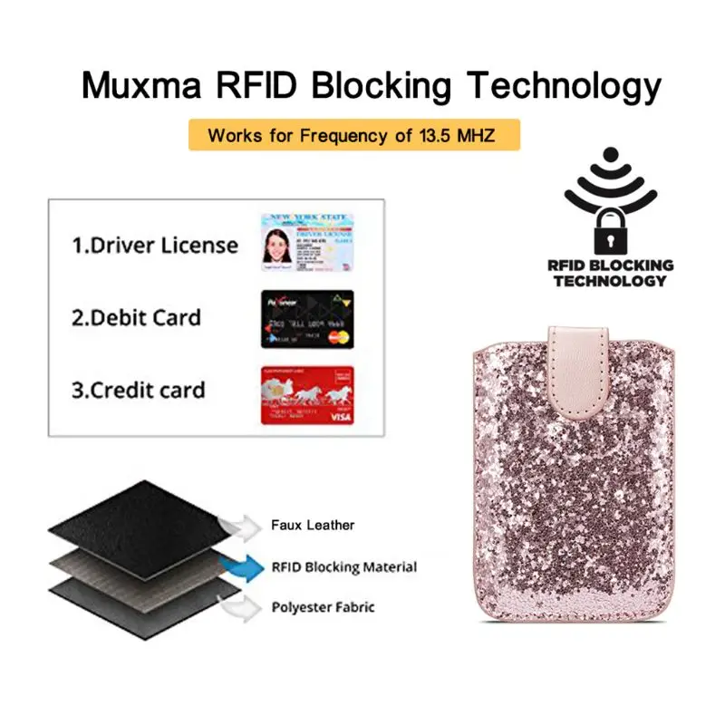 Rfid-блокировка 5 Pull держатель для кредитных карт универсальный чехол-бумажник с блестками для сотового телефона клейкий