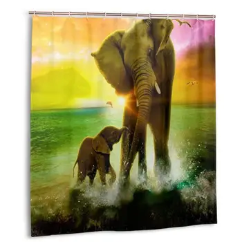 

Elephant Shower Curtain with Hooks bathroom Waterproof Polyester Fabric