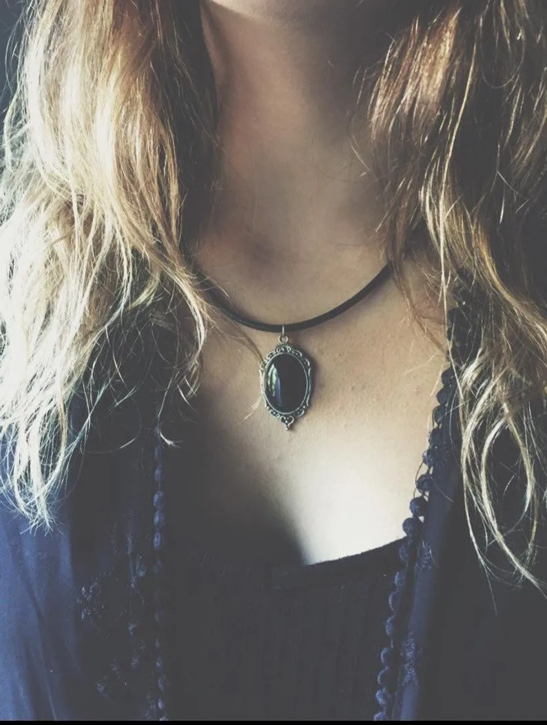 Ожерелье с черным ониксом, готическое украшение в виде ведьмы, Классическая мода, подарок дочери, Волшебная Подвеска для женщин, мистическая ведьма - Окраска металла: silver