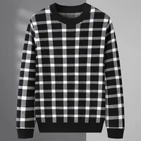 European goods autumn and winter new woolen sweater men's high-end handsome trend Plaid Pullover casual loose large sweater 2