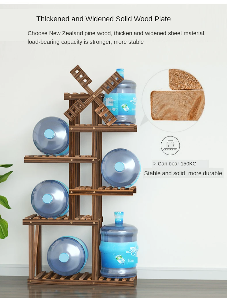 Wooden Flower Stand Plant Wood Indoor Balcony Pots Multi-layer Household Shelf Garden Decorative