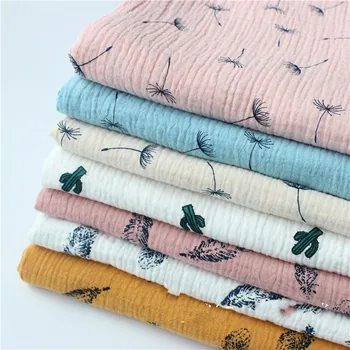 

100% Cotton Double Layer Crepe Material Pleated Texture Fabric Cotton Crepe Printed Childrenswear Fabric
