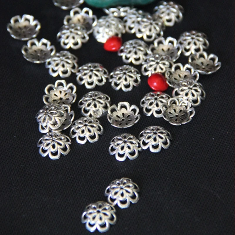 50pcs 15MM Tibetan Antique Silver Color Hollow Flower Bead End Caps For Jewelry Making Needlework Spacer DIY Accessory | Украшения и