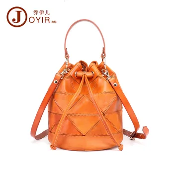 

2020 New Women's Vintage Genuine Real Leather Bucket Shoulder Bag Portable Handbags Female Sting Flap Crossbody Messenger Bags