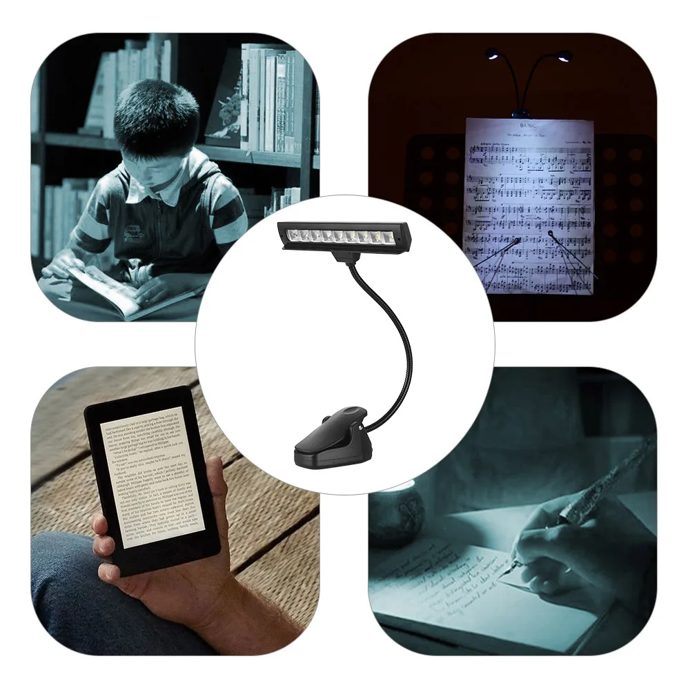 Портативная Гибкая Сгибаемая настольная лампа для чтения с 9 светодиодами