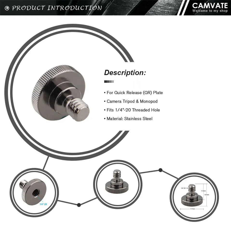 Camera Screw Adapter Hand Screw With 1/4"-20 To 1/4"-20 Threaded For Quick Relea