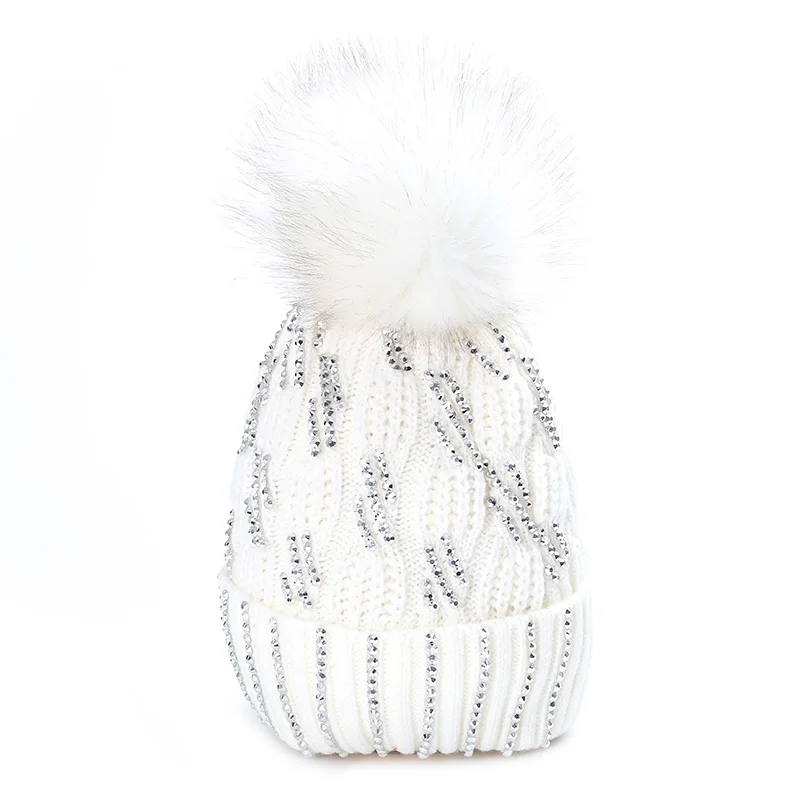 

Women's Glamour Striped Winter Hat Cotton Knit Fashion Winter Warm Adjustable Cover Soft Pompon Unisex Hat Knit Cap