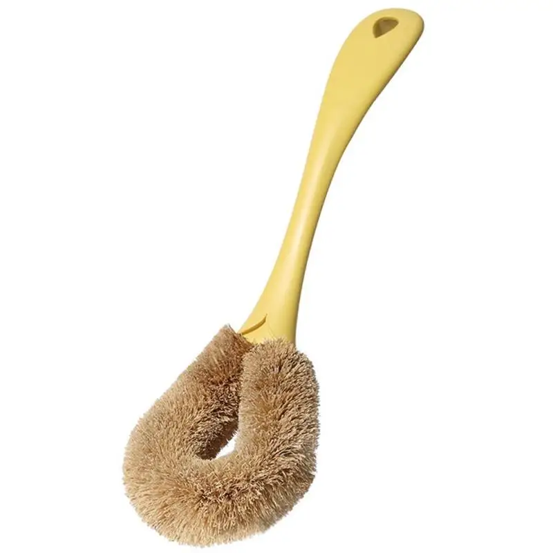 Kitchen Natural Coconut Brown Non-Stick Long Handle Pot Oil Cleaning Brush - Цвет: Цвет: желтый