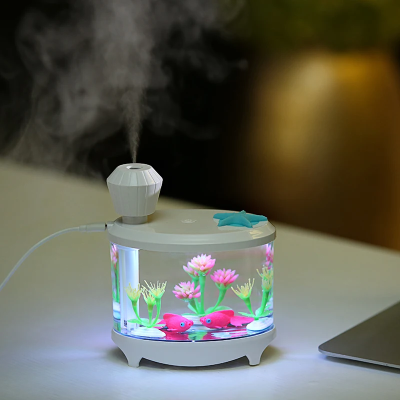 

460ml Fish Tank USB Air Humidifier Ultrasonic Car Mist Maker with LED Night Lamps Mini Office Desktop Air Purifier