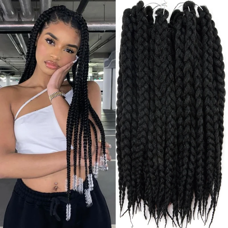 

Full Star Medium Box Braids for Women Synthetic Hair Extensions 12 Strands Black Bug Brown Color Box Crochet Braids Hair