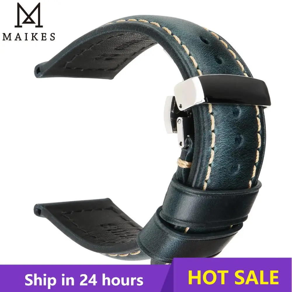 Premium Genuine Leather Watch Band with Butterfly Buckle - 18mm Calfskin Strap Bracelet