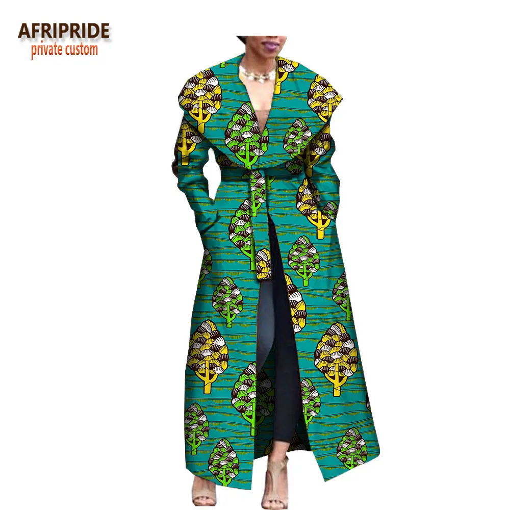 Afripride ankara, весеннее женское длинное пальто, длинные рукава, длина по щиколотку, восковое хлопковое пальто для женщин с поясом A1824003 - Цвет: 555J