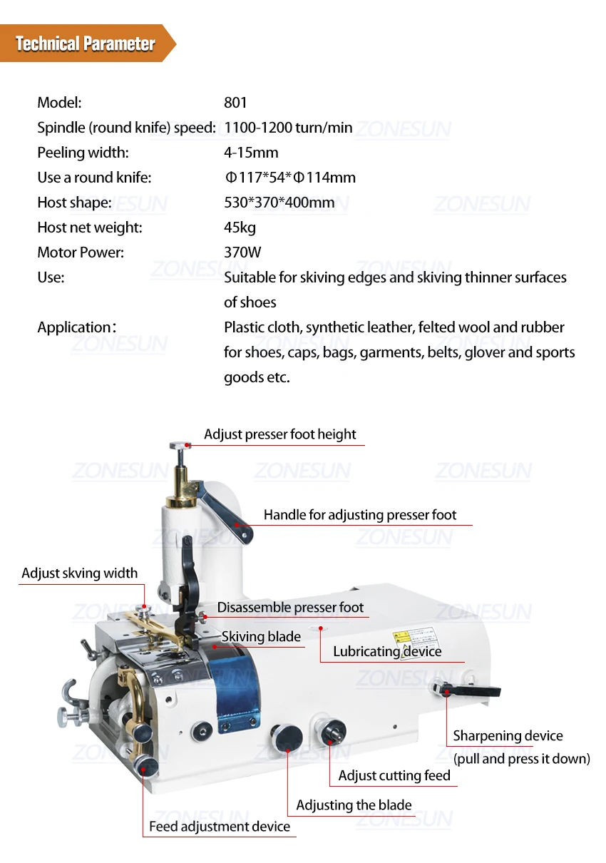ZONESUN, 801, электрическая кожаная Лыжная машина, нож-колокольчик, кожаный лыровщик, для загара овощей, тонкий инструмент