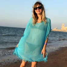 Женский шифоновый Летний Пляжный Купальник-бикини с кисточками