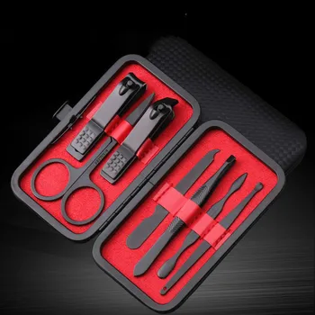 

7pcs Multi Function Nail Clippers Set Portable Travel Stainless Steel Black Pedicure Scissor Tweezer Manicure Set Kit Nail Tools